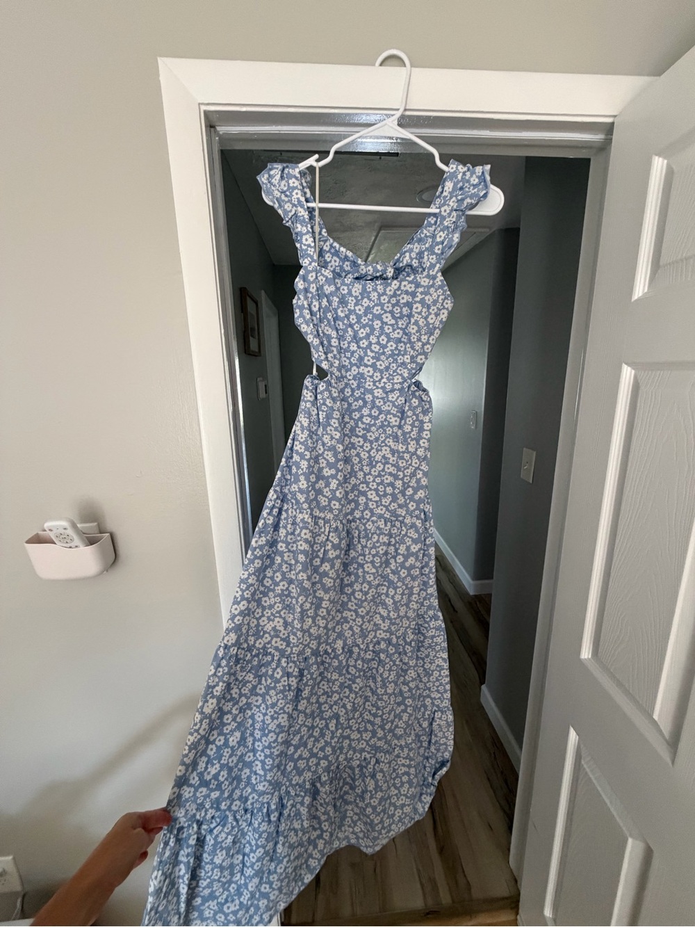 Blue Floral Tiered Maxi Dress with Ruffle Straps